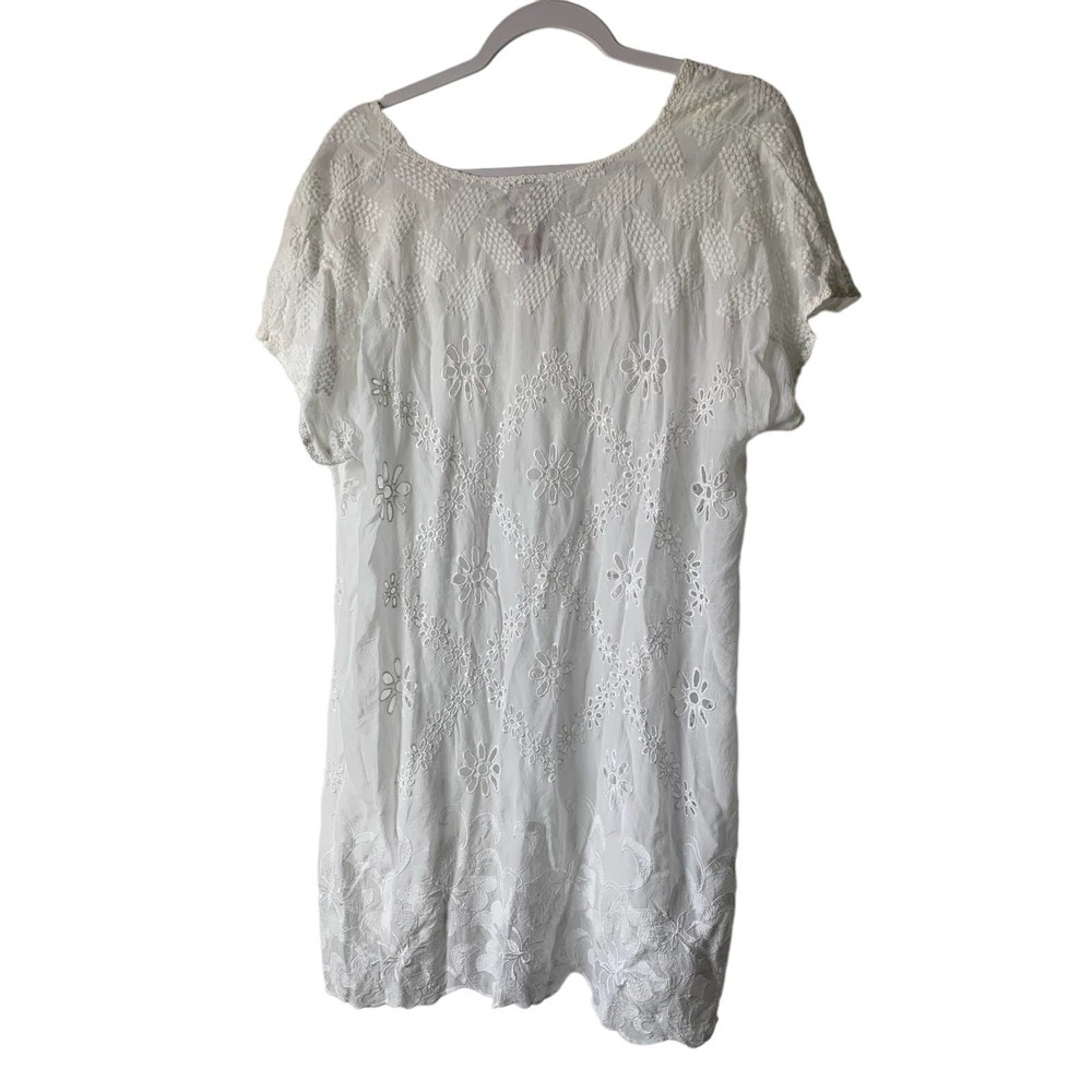 Johnny Was Embroidered White Short Sleeve Tunic Top Shirt, size L - Picture 4 of 7